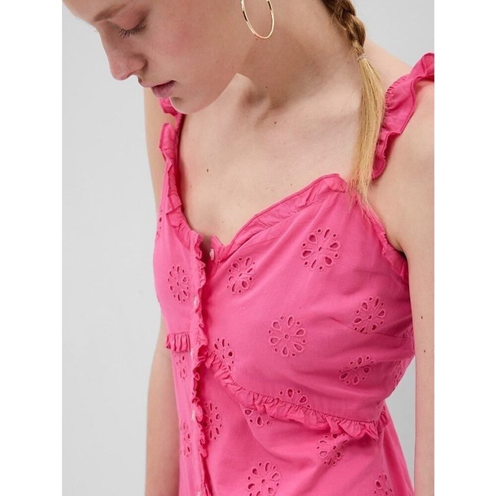 NWT Old Navy Pink Eyelet Button-Front Midi Dress XL Ruffle Strap Cotton - Picture 4 of 13
